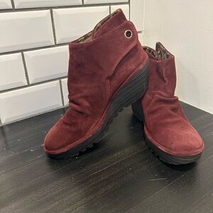 Fly London Yebi Tie Back Women's Burgundy Ankle Boots
